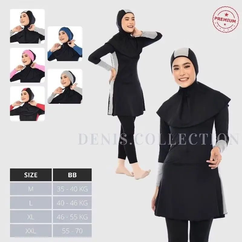 Denis Collection Baju Renang Muslimah Dewasa Oneset Full Body Divingstyle Sporty Bahan Elastis Spandek Poli Cocok untuk Berenang dan Diving