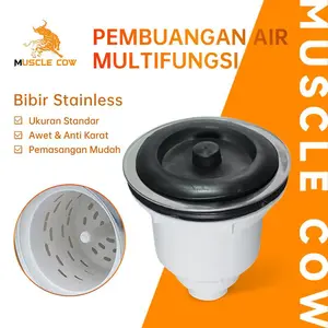 MUSCLE COW Saringan Pembuangan Wastafel Stainless PVC, Anti Karat, Mudah Dipasang