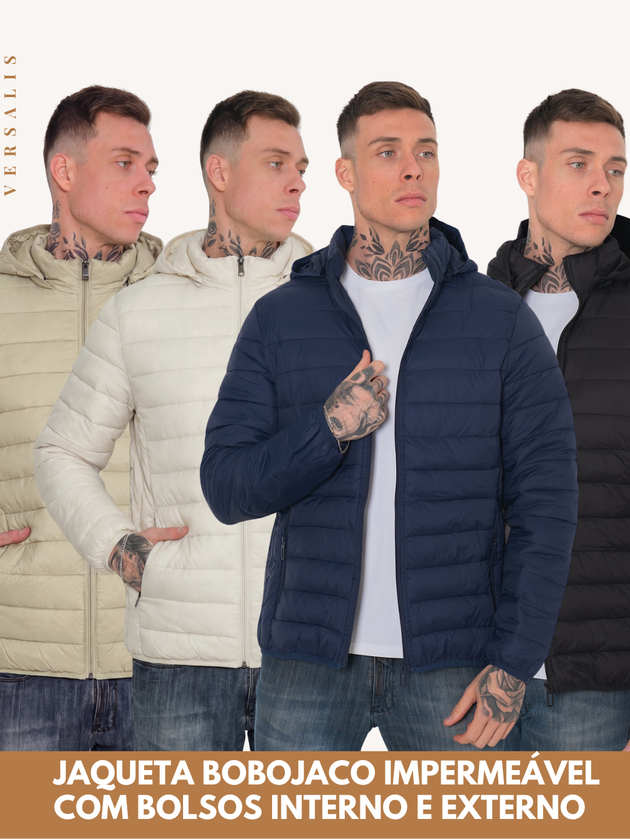 Jaqueta Masculina Bobojaco Puffer Corta Vento Impermeável Bolso Dentro e Fora