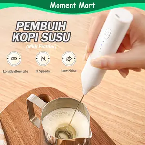 Moment Mart Milk Frother Hand Mixer Pengaduk Kopi Electric Portable USB Rechargeable Alat Kocok Telur Elektrik Pengaduk Kopi Putih 304 Stainless Steel 1200mAh Baterai Tahan Lama 3 Kecepatan Suara Rendah Mudah Dibersihkan