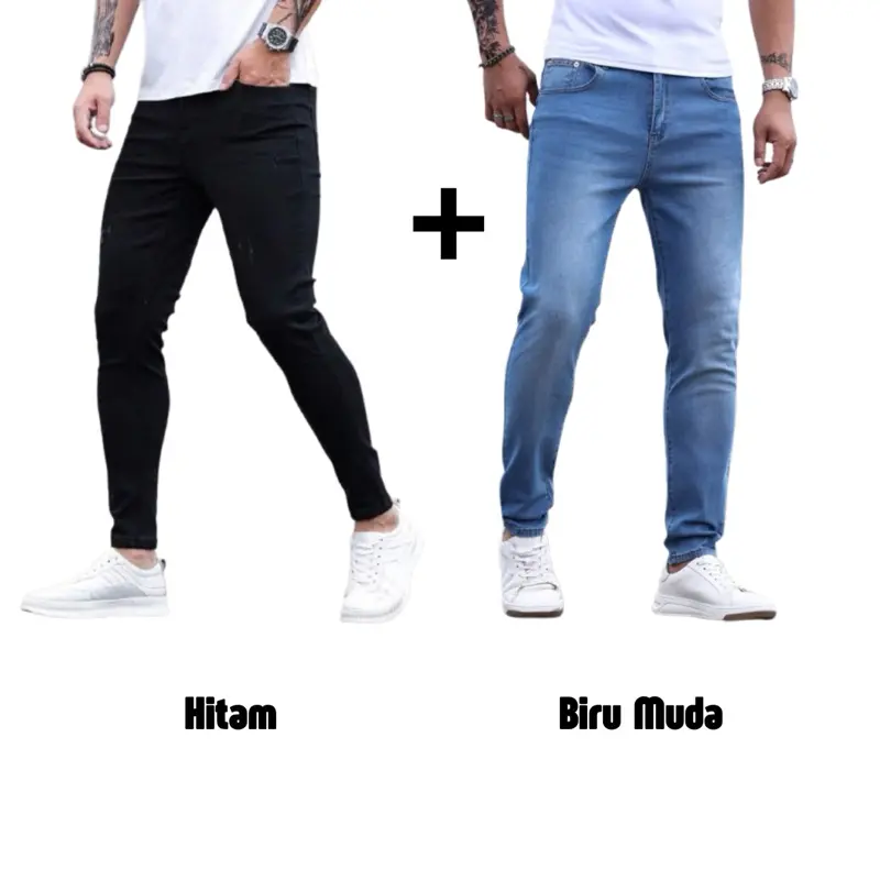 PAKET HEMAT ISI 2 pcs Celana Jeans Pensil Pria Slimfit Grey Hitam Biru Tua Biru Muda 27-39 2