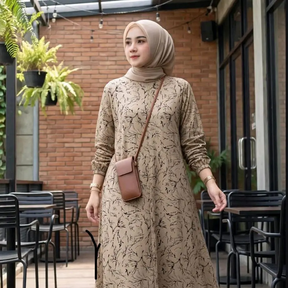 MAZAYA DRESS RAYON TANGAN KERUT MOTIF TERBARU