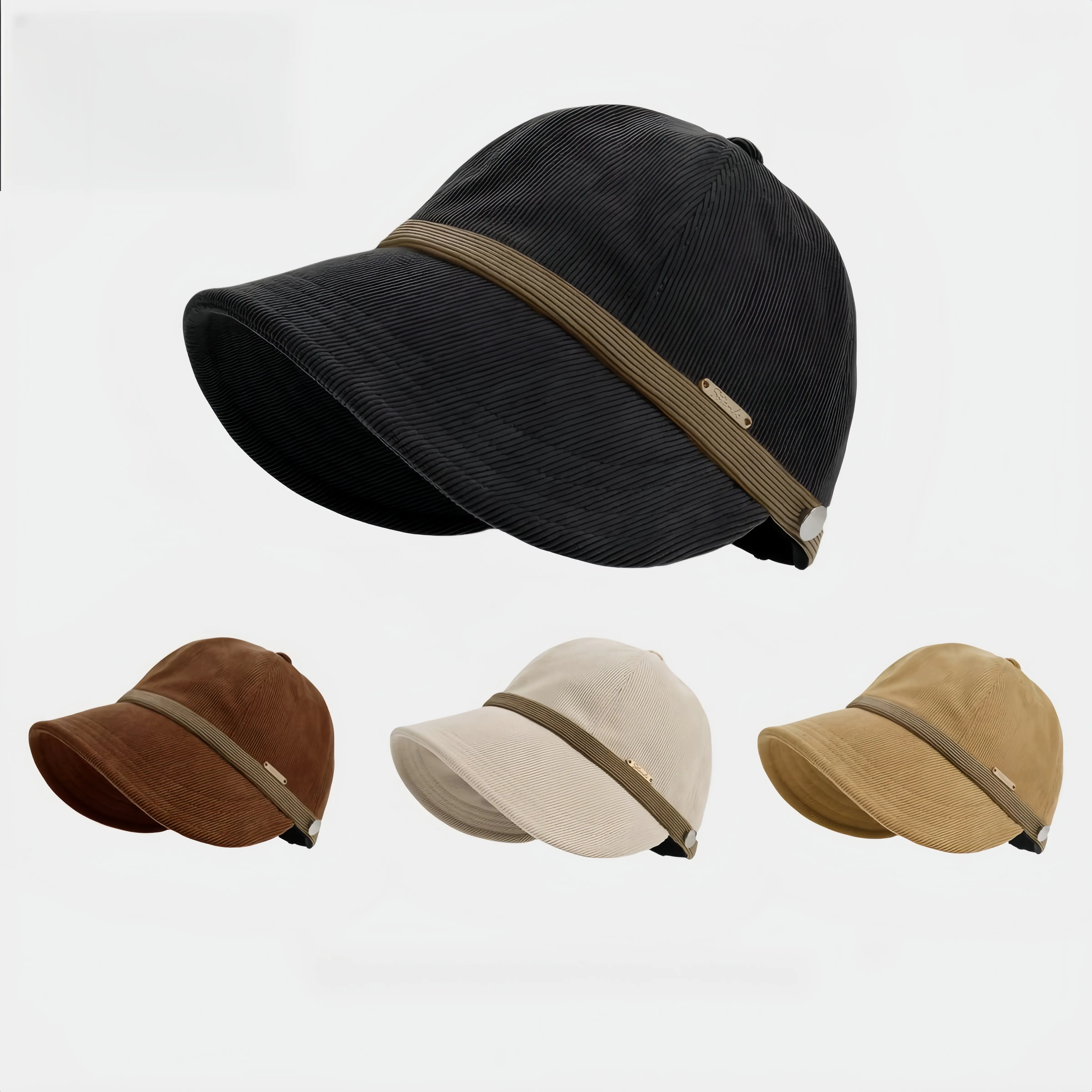 Hats Bucket Hat Baseball Cap Corduroy Hat High Quality Felt Sun Hat Young Style With Mask Hook Wide Brim Korean Style Suitable for All Seasons Anti-UV Outdoor Hat