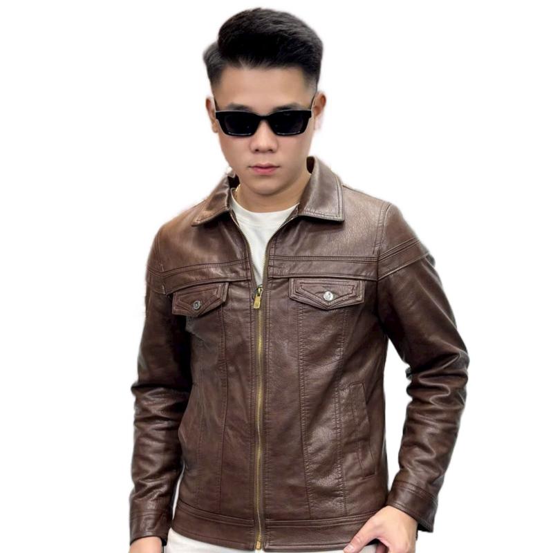 Áo da nam cổ bẻ Quảng Châu ráng ôm body lót nhung cao cấp chất liệu da mềm mại thoải mái thời trang nam tính 9931