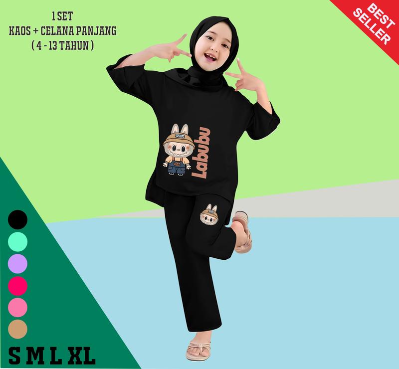 Setelan Kaos Anak Perempuan Celana Panjang Labubu Fashion untuk Usia 4-13 Tahun Baju 5