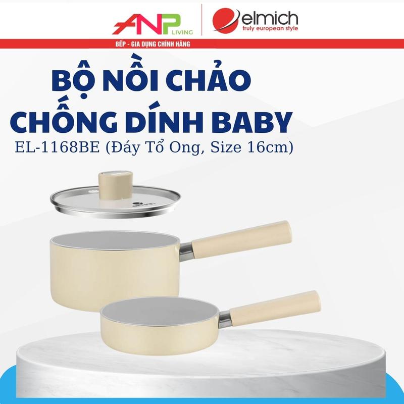 Bộ Nồi Chảo Chống Dính Bếp Từ Elmich Baby EL-1168 EL-1169 Chảo Chống Dính & Nồi Nấu Cháo Cho Bé Size 16cm