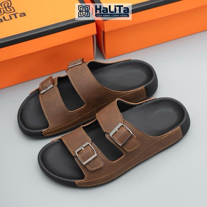 HaLiTa Dép Công Thái Học Bảng Da Bò Xỏ Khoá Quai Cao Cấp Đế Cao Su Vân Nhám Chống Trơn Giảm Mỏi Chân Phom Bàn Chân Việt Dành Cho Nam Đẹp Sang Chảnh Siêu Bền Chất Lượng Cao Cấp