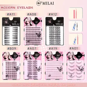 MILAI Bulu Mata Palsu Serat Kapas Hitam Pekat Model A11 A08 A12 Cocok untuk Jalan-jalan Cosplay dan Pesta A11 A08 A12 B09 A07 A19 A01 - Bulumata