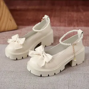 Sepatu Kulit Wanita Mary Jane Sepatu Kerja Wanita Pita Import Docmart Sepatu Kulit Wanita Korea Sepatu Kulit Simpul Sepatu Kulit Kecil Pearl Cewek Kasual Korean Style