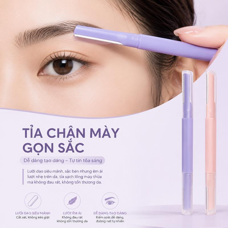 Dao Tỉa Lông Mày 2 Đầu Cạo Mặt Định Hình Tiện Lợi Dễ Tạo Dáng Lưỡi Macro Siêu Mỏng An Toàn Không Trầy Xước Kích Ứng Bộ Dụng Cụ Trang Điểm