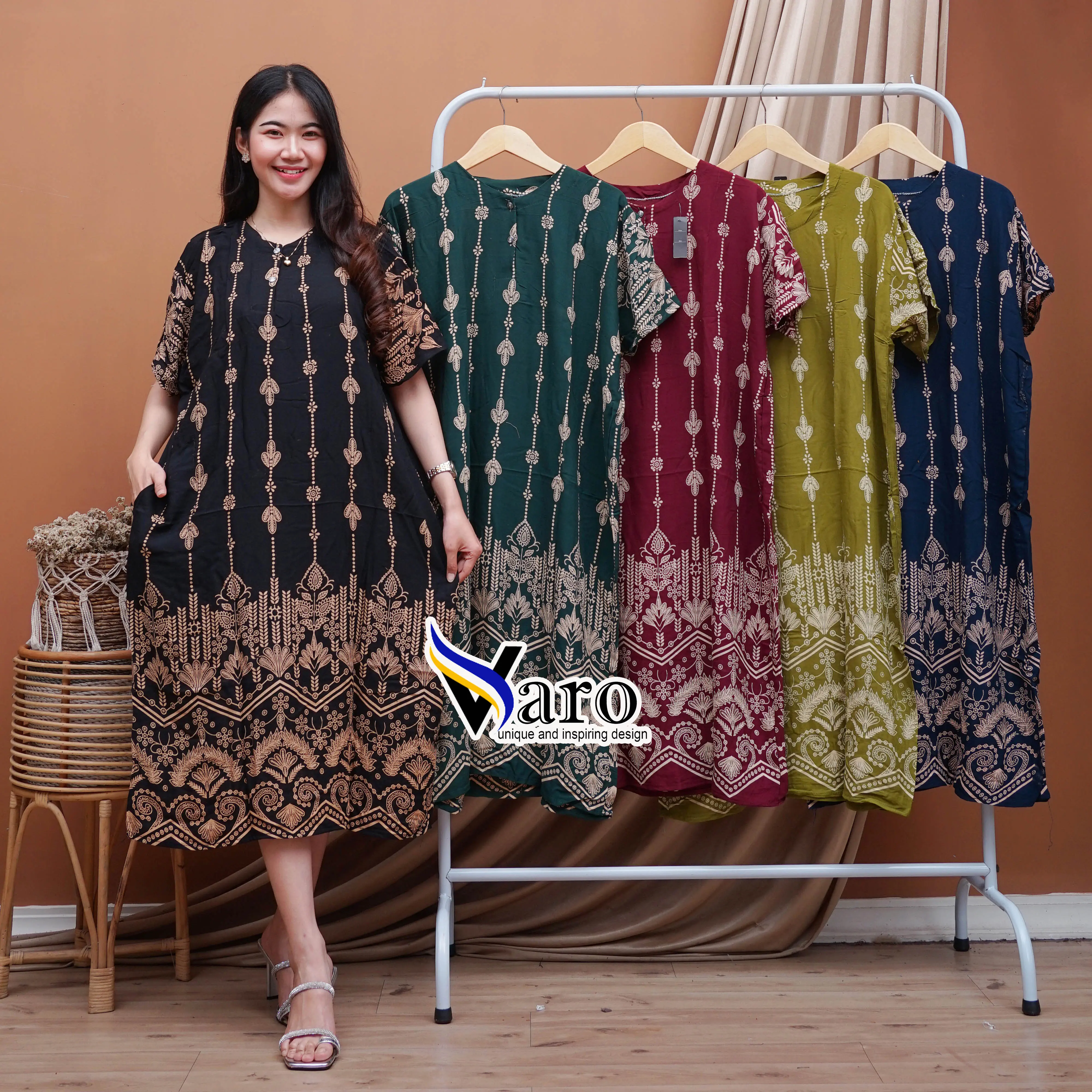 Varo Daster Rayon Jumbo Lingkar Dada 120cm Busui Adem Murah Batik Pekalongan Motif Bunga Floral Printing Tidur Nyaman
