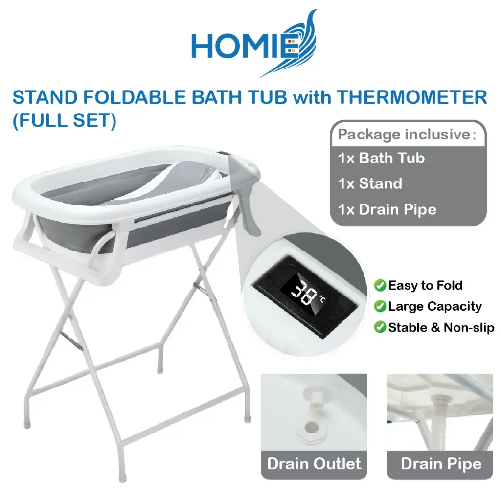 HOMIE Stand Foldable Bath Tub with Thermometer/Baby Bath/Without Bending Over/Large Capacity BathTub