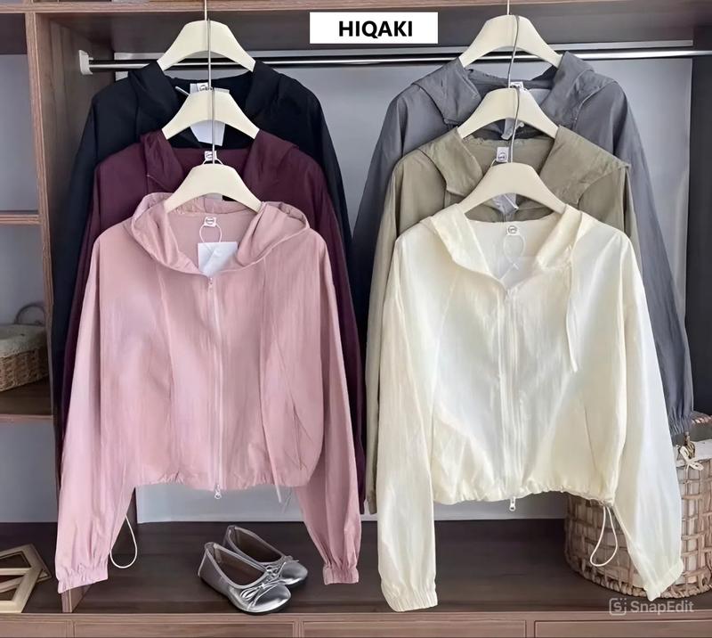 Áo Khoác Gió Nữ 2 Lớp, Chất Gió Nhăn, Lót Lụa Mềm, Cản Gió, Chống Nắng, Cản Bụi, Trượt Nước Nhẹ, Túi Có Khóa Kéo