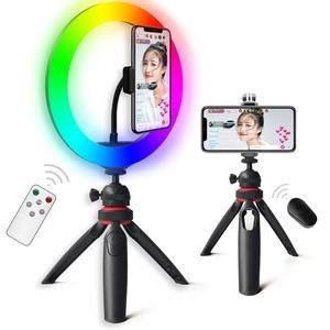 Ring Light with Tripod Stand and Phone Holder 13 Inch RGB Ringlight 25 RGB Modes Bi-Color Adjustable 2700–7000K LED Selfie Halo Light Kit for Live Stream Photography Zoom Makeup Youtobe Tiktok Smartphone Cellphone dual  phone tripod  light ring light tech