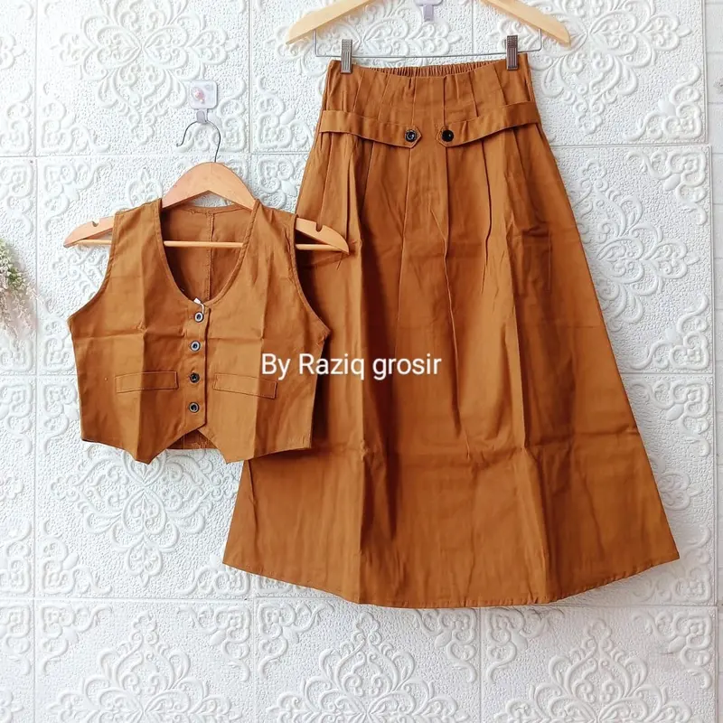 Setelan Anak Peremuan Eva Vest + Rok Polos Fashion 1