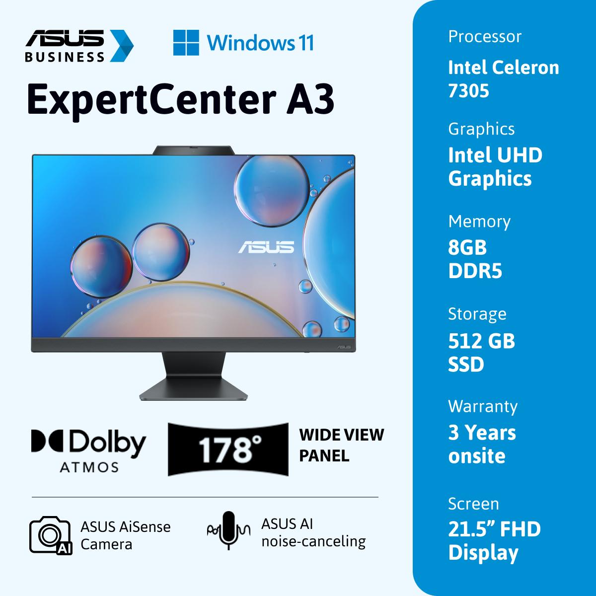 ASUS ExpertCenter A3 [A3202WBAK-BPB1850W] Intel Celeron 7305 8GB 512GB SSD 21.5" W11