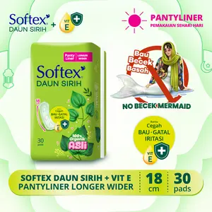 Pantyliner Softex Daun Sirih + Vitamin E Longer & Wider isi 30 pads