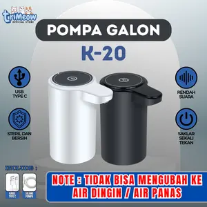 Pompa Air Galon Elektrik K20 USB Type-C One Touch ABS Hitam Putih Kabel USB Type-C Material Food Grade Stylish Minimalis