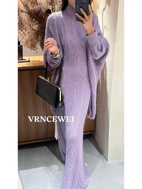 C35 Hang QC set len lông cừu cashmere cổ lọ vặn thừng cao cấp 2 món áo choàng và váy boy dày dặn hàng quảng châu cao cấp c35