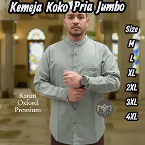Kemeja Koko Pria OXFORD PREMIUM Jumbo M L XL 2XL 3XL 4XL Hijau Sage