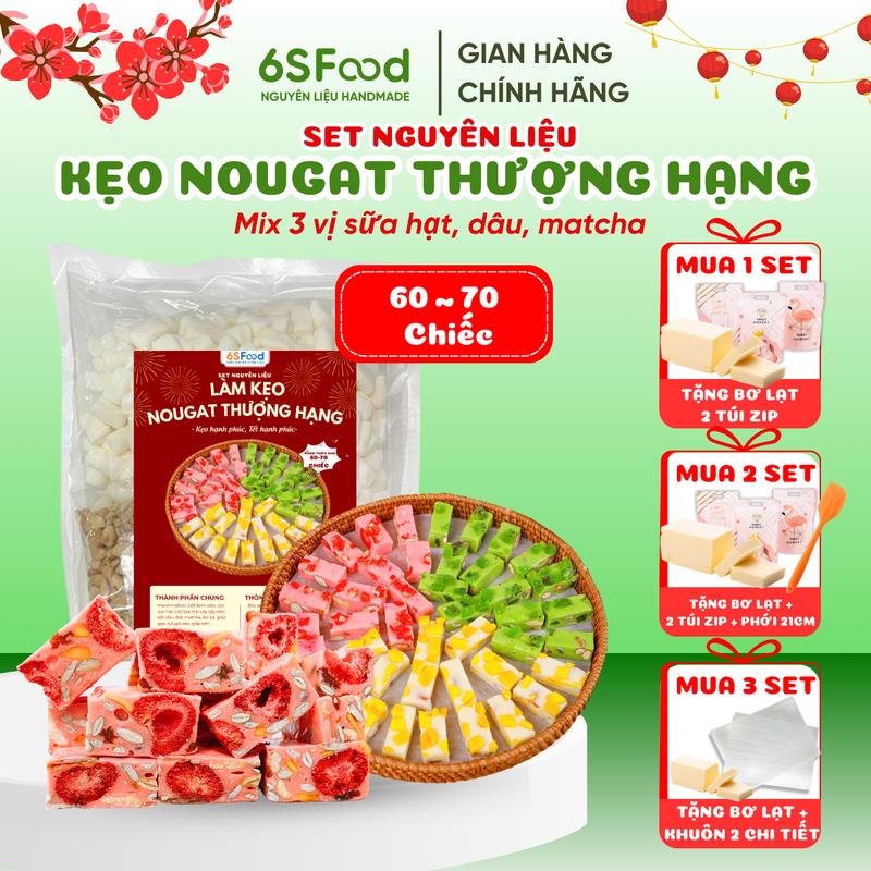  Set Nguyên Liệu Làm Kẹo Nougat Hạnh Phúc Thượng Hạng Mix 3 Vị Dâu Tây Matcha Sữa Hạt Kèm Bơ Lạt Thành Phẩm 60 chiếc  Siêu Hạt  