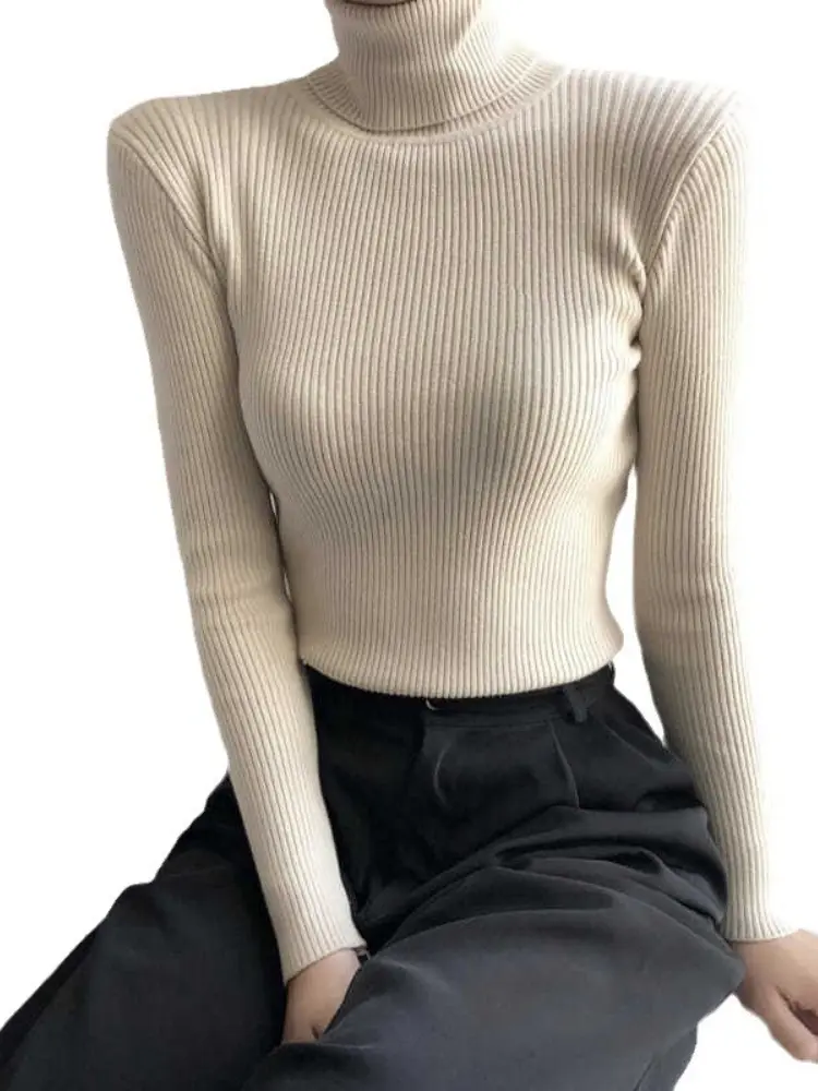 Autumn Winter 2026 Cas l Turtlene rm Sweaters Long S ve Pullover Women Slim Solid Office Lady Knitted Sweater