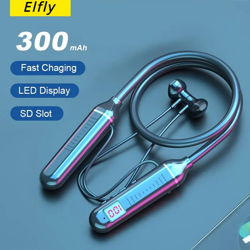 BKWHALE - Tai nghe không dây dây đeo cổ BT-21, tai nghe Bluetooth tương thích 5.0, có micrô, âm trầm, khử tiếng ồn, tai nghe thể thao chạy, tai nghe lâu dài Elfly 0