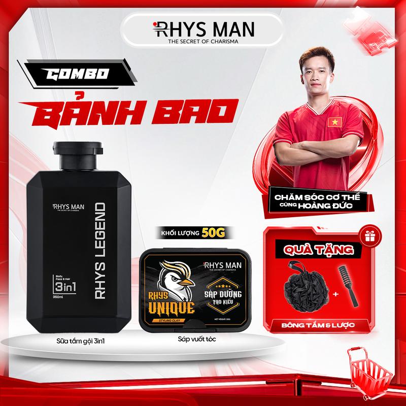  Combo Sữa tắm gội 3in1 - Sáp vuốt tóc RHYS MAN Chăm Sóc Tóc Dưỡng Tóc 