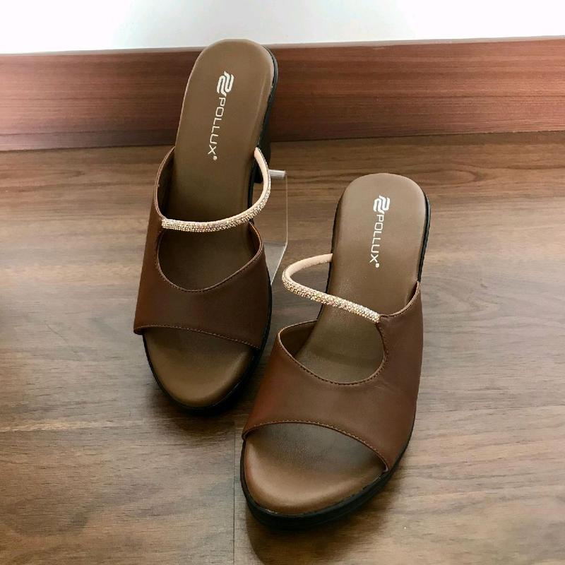 Pollux Classic WPOGP 10 Heels Wanita Elegan Bahan Kulit Asli tinggi 9cm  Coklat 36