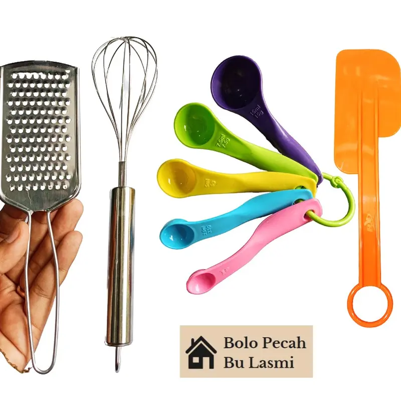SATU SET PAKET HEMAT ISI 5 ITEM (KOCOKAN + SENDOK TAKAR + PARUT KEJU + SOLET+KUAS) / PAKET KOCOKAN TELUR / PAKET TERMURAH 1