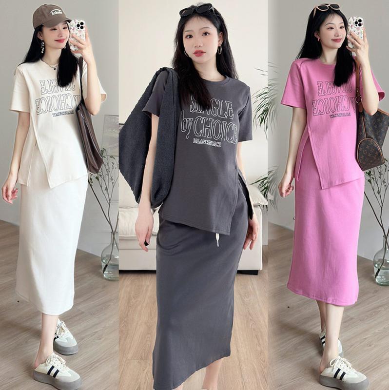 Young Mom | Set váy bầu SET284 có 3 màu gồm áo và chân váy bầu chất liệu Thun mịn thiết kế trẻ trung thời trang sang trọng Thai sản Thai kỳ Thoải mái Thoáng khí Đầm Bầu Voi Kem Sandal