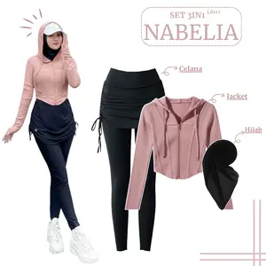Outfit Olahraga Padel 3in1 | Celana, Jacket, Hijab Bella Square | One Set Remaja Kekinian - LA112