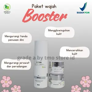 Paket Wajah Booster Grade A by TMCO - Sabun, Cream Pagi, Cream Malam Booster - Perawatan Kulit Hitam Mencerahkan Memudarkan Pencerah Muka Pelembab Membersihkan Kusam Memutihkan Kotoran Melembutkan Berminyak