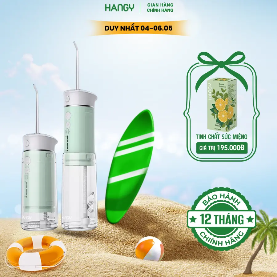 Máy tăm nước gấp gọn Hangy HM23 công nghệ tia nước siêu âm - Bảo hành 1 đổi 1 nguyên seal trong 1 năm