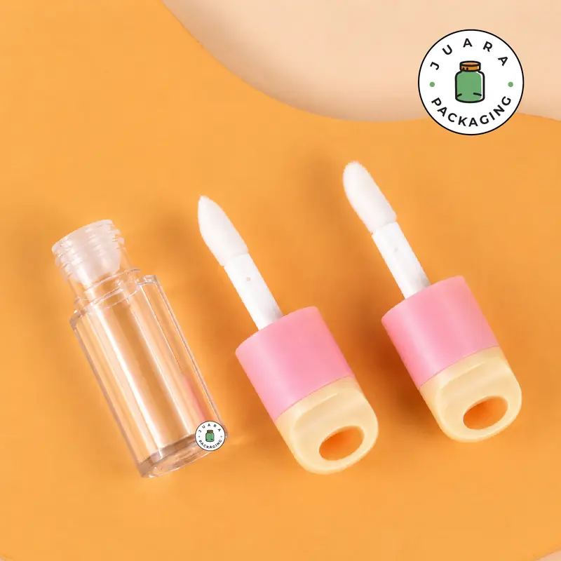 Wadah Lipcare Acrylic 4ml 6ml dengan Tutup Handle & Aplikator Doe Foot – Botol Kosmetik Bulat Miring untuk Lipgloss, Lip Serum, Lipbalm, Liquid Lipstick, Refill Lip Product