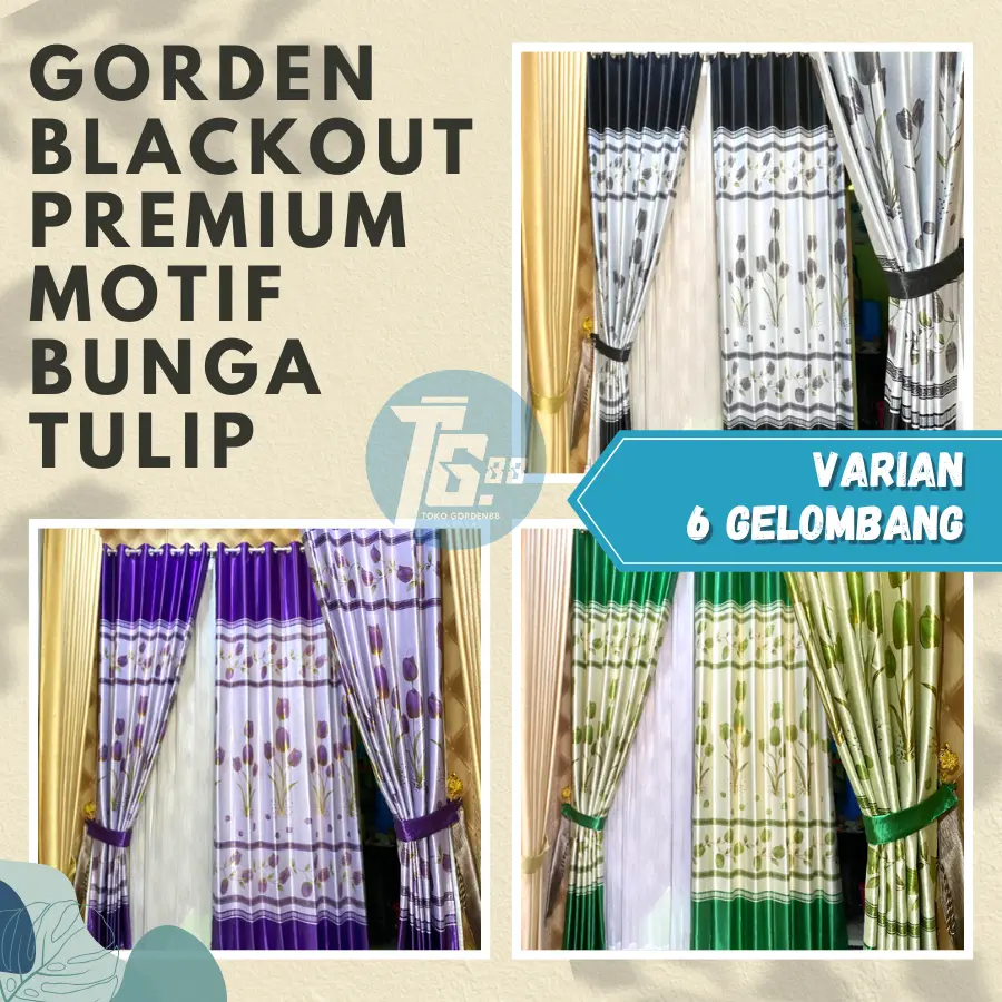 GORDEN JENDELA MOTIF BUNGA TULIP MENGKILAP 6 GELEMBUNG 12 RING  BAHAN BLACKOUT ORIGINAL CURTAIN