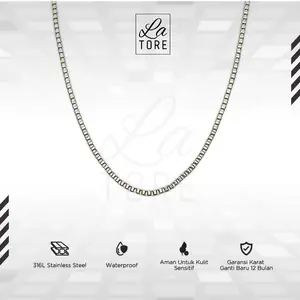 LA TORE - Kalung Titanium Pria Wanita Anti Karat Italy Necklace Rantai Kotak Elegan Stainless