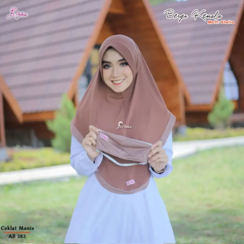 Baru Abika Hijab Bergo Kemala Ready AB 383 Stella Premium Free Masker UV Kain