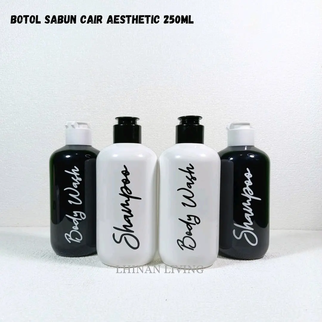 Botol Sabun Cair Aesthetic Plastik PET Flip Top Tebal - Hitam & Putih 250ml
