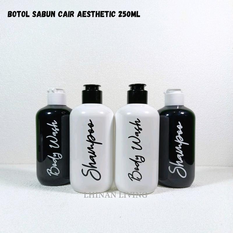 Botol Sabun Cair Aesthetic Plastik PET Flip Top Tebal - Hitam & Putih 250ml 1
