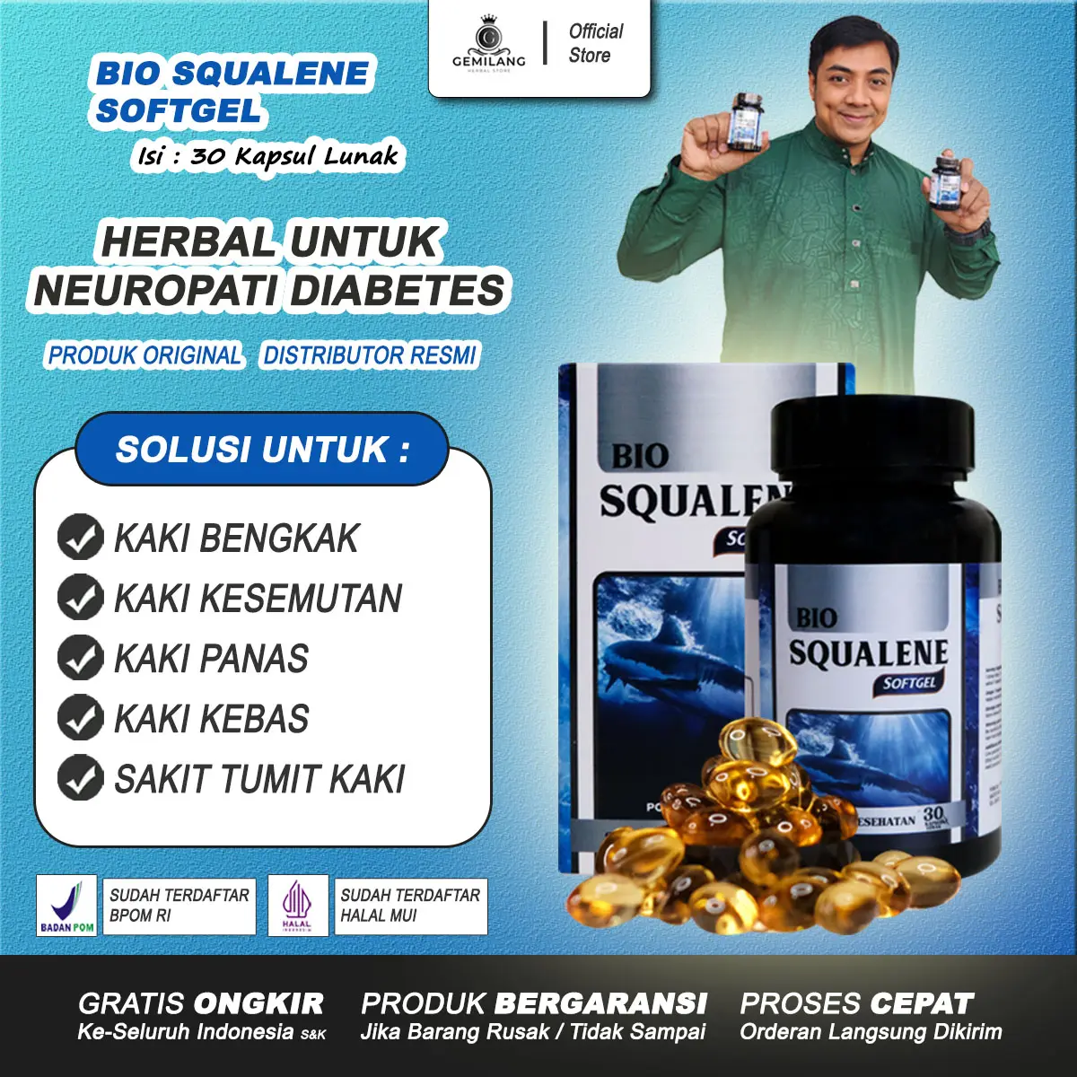 Bio Squalene Original Untuk Neuropati Diabetes Kaki Kesemutan Panas Terasa Terbakar Sakit Tumit Telapak Kaki Plantar Fasciitis Isi 30 Softgel