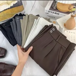 Celana Kulot Wanita Casual  Highwaist Polyester Premium Anti Kusut - Loose Pants Basic Formal Hitam Simple Fit Karet Korean Style dobel Kancing Panjang Soft Slim