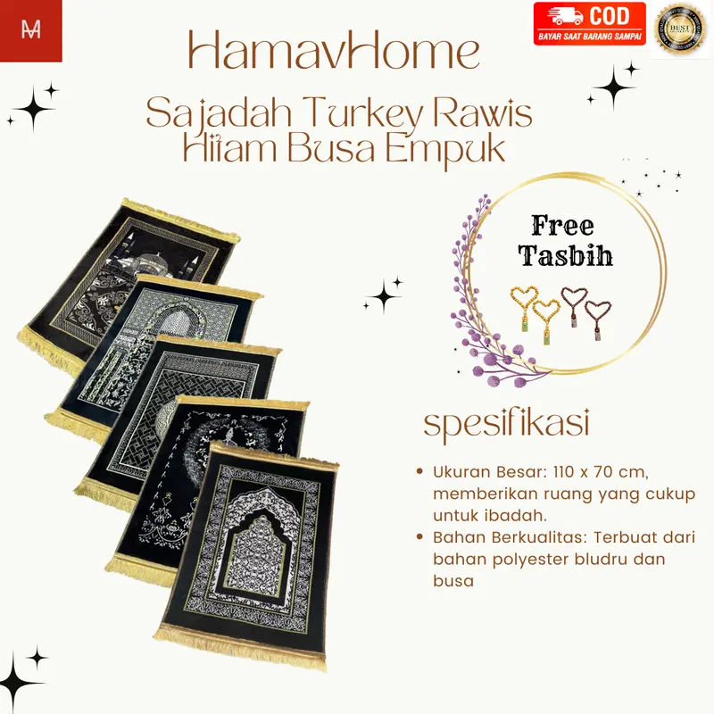 SAJADAH RAWIS BUSA TEBAL EMPUK UK 110X70 CM MOTIF RAUDOH [warna dasar hitam] 0