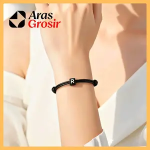 ARAS GROSIR - Gelang Inisial Huruf Gelang Couple Tali Hitam untuk Pasangan Romantis dan Stylish