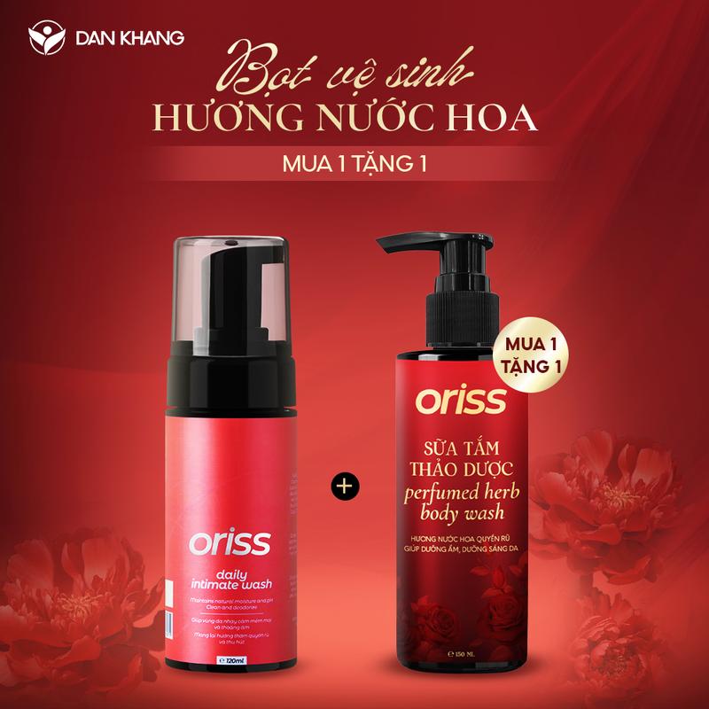 [MUA 1 TẶNG 1] Dung dịch vệ sinh phụ nữ dạng bọt Oriss Daily Intimate Wash hỗ trợ làm sạch dịu nhẹ hương nước hoa quyến rũ chai 120ml Women