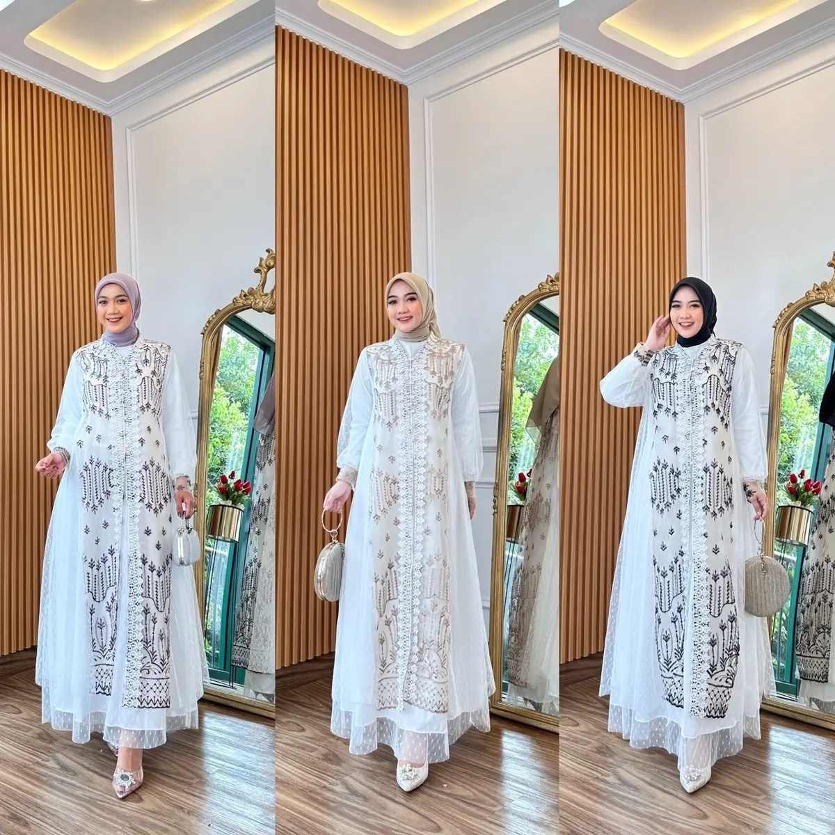 Soraya Dress Brukat Outer Tile Gamis Wanita