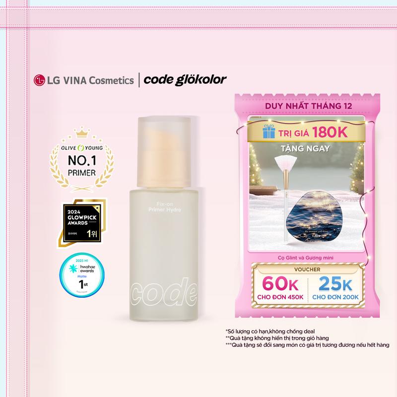   LG Makeup VN  Kem Lót Dưỡng Ẩm Làm Mịn Căng Bóng Da Fix-on Primer Hydro 30ml Trong Suốt Mỏng Nhẹ Tạo Hiệu Ứng Glass Skin Hàn Quốc 