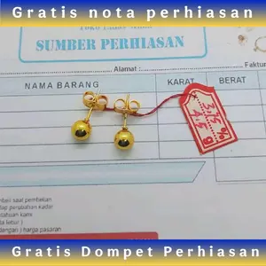Anting E.M.A.S Muda Asli Motif Tusuk Bola Pentol gratis Dompet Dan Surat Perhiasan Dari Toko