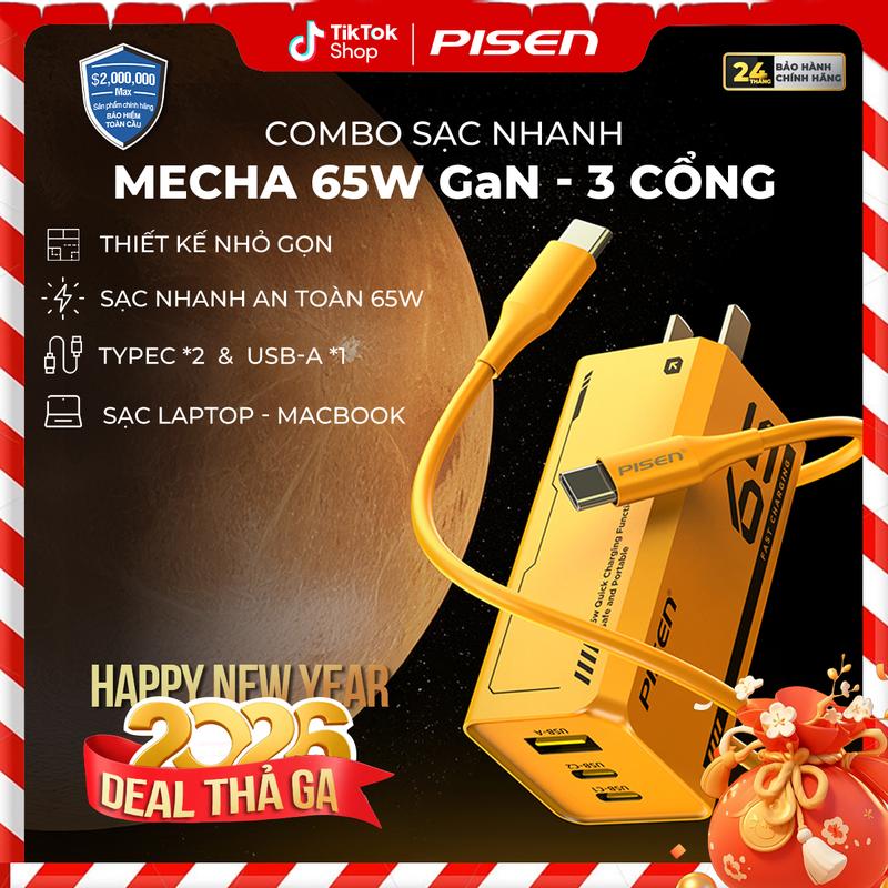 PISEN Bộ Sạc Nhanh PISEN Pro GaNUltra 65W Kèm Dây Sạc | Kiểm Soát Nhiệt Tốt Chống Chai Pin 3 Cổng Sạc Nhanh Sạc Được Cho Laptop Và Tất Cả Các Dòng Android IOS | TS-C137 | Bảo Hành 18 Tháng Kích Hoạt PCARE + 6 Tháng | Bảo Hiểm 2 Triệu Đô Toàn Cầu
