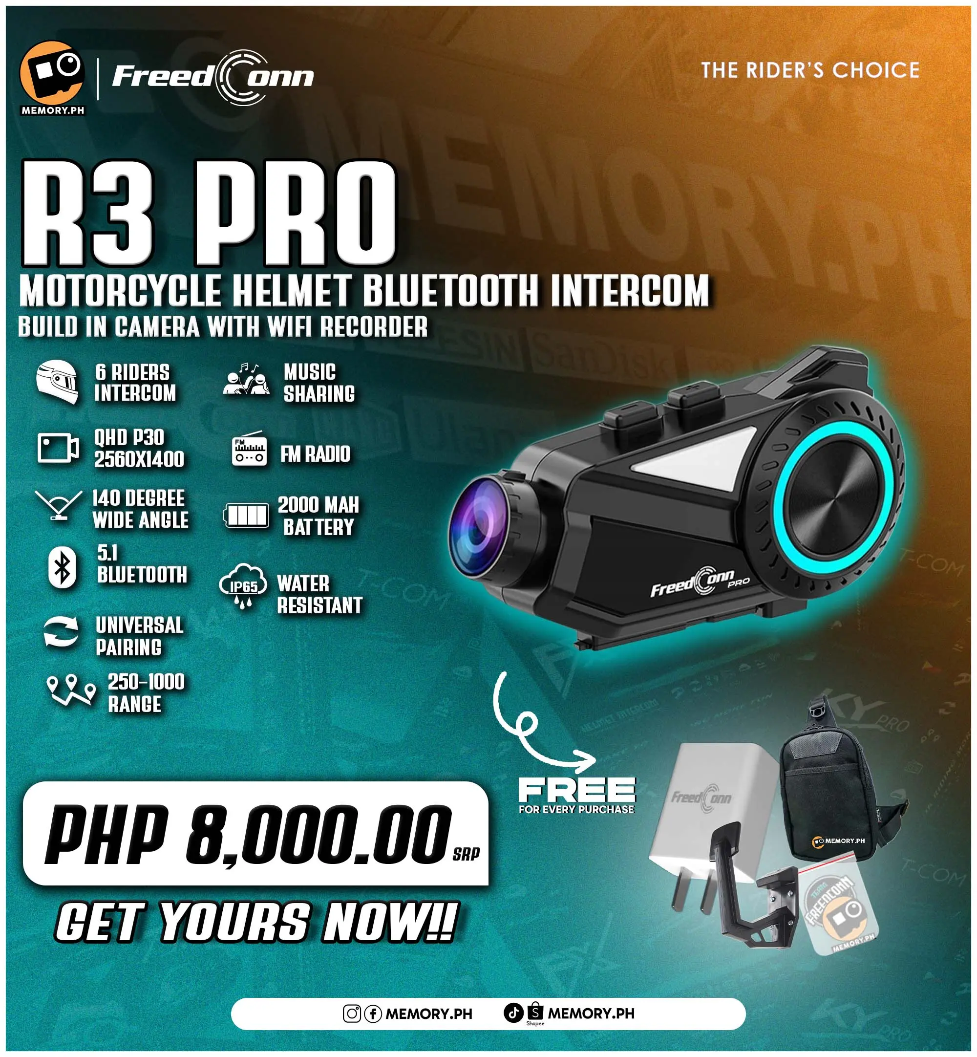 Freedconn R3 pro Motorcycle Helmet Bluetooth Intercom With Build 